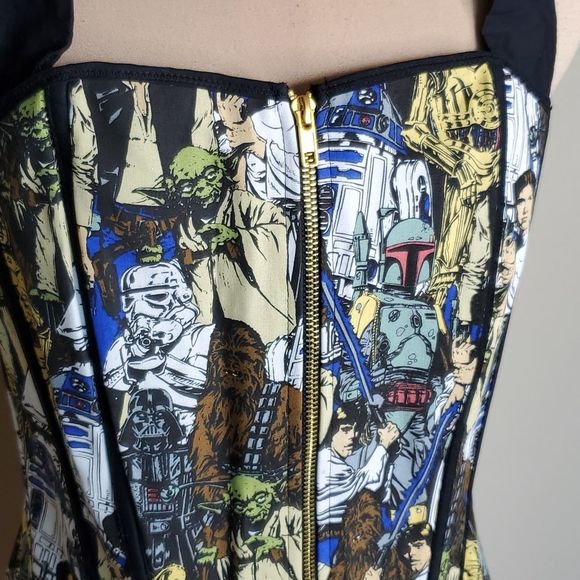 Star Wars 2X Allover Character Print Halter Corset Waist Cinch black White - Picture 6 of 13